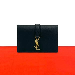 ほぼ未使用 YVES SAINT LAURENT イヴ・サンローラン YSL カサンドラ ロゴ レザー 本革 カードケース 名刺入れ ブラック 黒 29430