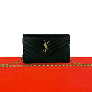 極 美品 SAINT LAURENT PARIS サンローランパリ YSL ロゴ 金具 レザー 本革 ミニ ショルダーバッグ サコッシュ ポシェット ブラック 37282