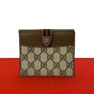 極 美品 GUCCI グッチ オールドグッチ ヴィンテージ シェリーライン GG 柄 レザー 本革 二つ折り財布 ミニ ウォレット ブラウン 31182