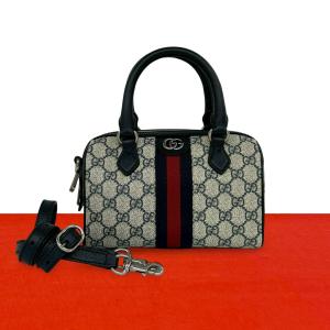 ほぼ未使用 GUCCI グッチ オフィディア シェリーライン GG ロゴ 金具 レザー 2way ハンドバッグ ショルダーバッグ ネイビー 2788a