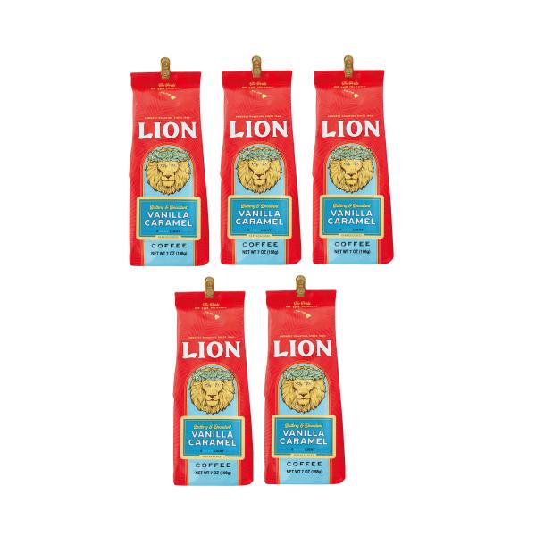 公式店舗 ライオンコーヒー 5個セット バニラキャラメル 7oz(198g) 粉タイプ  Lion ...