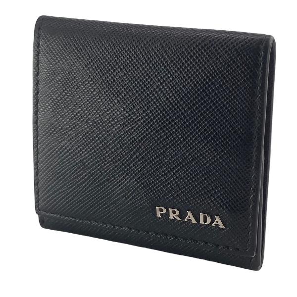 【中古】 PRADA プラダ サフィアーノレザー 折り畳みコインケース 黒  メンズ 2301040...