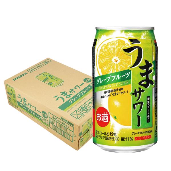 あすつく 送料無料 サンガリア うまサワー グレープフルーツ 340ml×24本