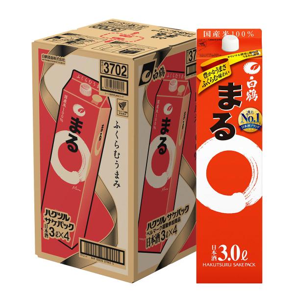 あすつく 日本酒 送料無料 白鶴 サケパック まる 3000ml 3L×4本/1ケース