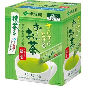 送料無料 伊藤園 さらさらとける おーいお茶 抹茶入り緑茶 粉末 スティックタイプ 32本入×4箱 お~いお茶｜liquor-boss1