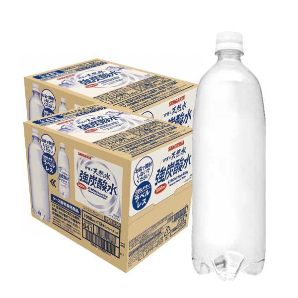 送料無料サンガリア 伊賀の天然水 強炭酸水 ラベルレス 1000ml×2ケース/24本 炭酸 ペット...