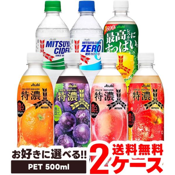 送料無料 選べる アサヒ飲料 三ツ矢 ミツヤ サイダー 特濃 ペットボトル 500ml 2ケース/4...