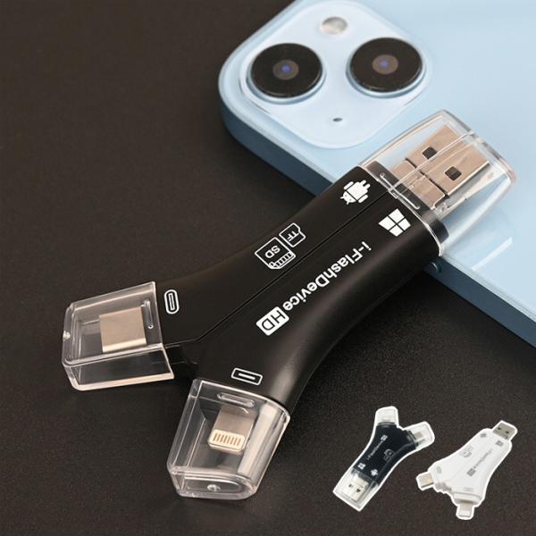 スマホ SD カードリーダー SDカードカメラリーダー 4in1 USB メモリ 日本語取扱説明書付...