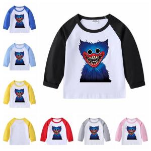 送料無料★poppy playtime ハギーワギー 子供服 男の子 女の子 ベビー 綿100％ 長袖Tシャツ トップス　カットソー バイカラー切替え ラグランスリーブ｜lisshop