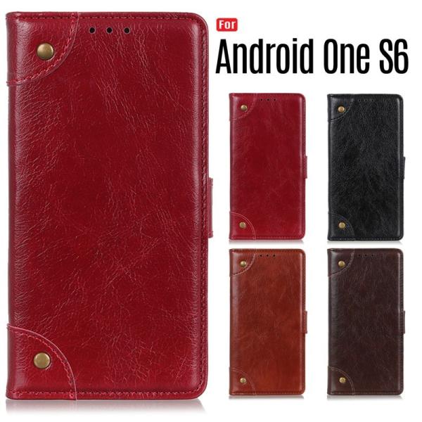 Android One S6 ケース 手帳型 閉じたまま通話 カード収納 スタンド機能 銅バックルナ...