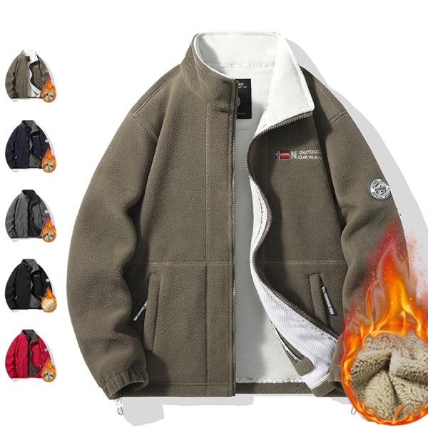 フリース ジャケット メンズ ボアジャケット 厚手 登山ウェア 裏ボア アウトドア 秋冬 裏起毛 保...