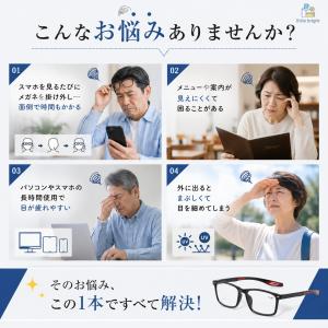 老眼鏡 遠近両用 調光サングラス ブルーライト...の詳細画像1