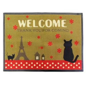土落とし 土間マット 玄関外 屋外用 猫柄 ウェルカム キャット レッド 46×66cm