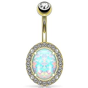 豪華ラッピング無料 特別価格14 Kイエローゴールド合成オパールセンターへそリングボディジュエリー好評販売中 レディースアクセサリー Lesvillasdedurbuy Be