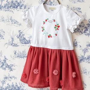 panpantutu　パンパンチュチュ　フリルシフォンワンピース　半袖　 いちごポルカ　90cm 100cm 110cm 120cm 130cm