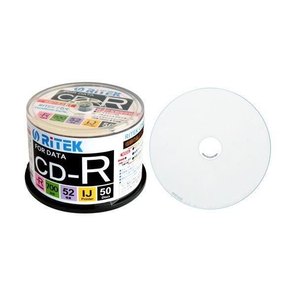 （まとめ）RITEK データ用CD-R 700MB1-52倍速 ホワイトワイドプリンタブル スピンド...