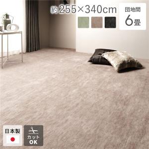ラグ マット 絨毯 団地間6畳 約255×340cm ベージュ 日本製 フリーカット ホットカーペット対応 床暖房対応