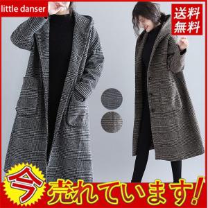 グレンチェック コート レディース アウター フーデットコート