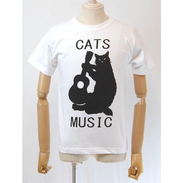 Tシャツ 綿100％ メンズ レディース 半袖 おしゃれ 猫 ネコギター ロックンロールキャット