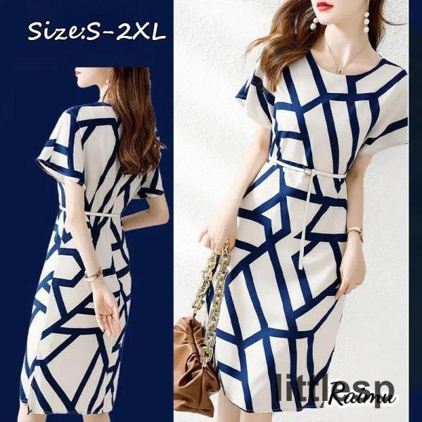 ワンピース レディース 40代 きれいめ 膝丈ワンピース 春夏 半袖ワンピース 幾何 シフォン Aラ...