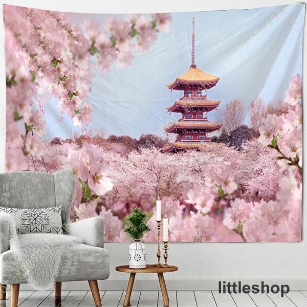 自然風景 桜のタペストリー 壁掛け 花見 美しい背景布 布ポスター 多機能壁掛け 簡単撮影用 装飾布...