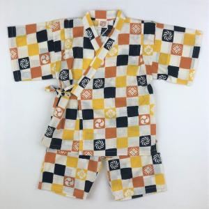 甚平 男の子 子供 キッズ  市松模様  jinbei スーツ 和柄 綿100％ 上下セット じんべい