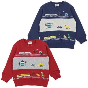トレーナー キッズ 男の子 ベビー 裏起毛 あたたか 刺繍 アップリケ 車 電車 恐竜 配色切替 綿100％ 秋冬 babchip