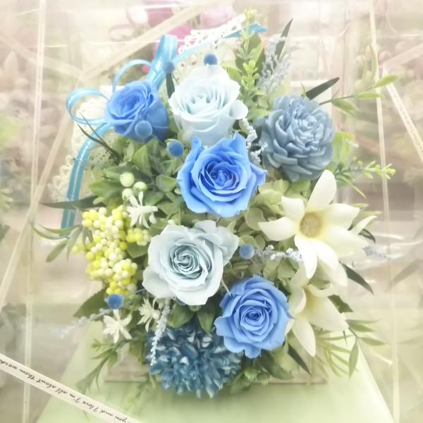 プリザーブドフラワーウッドボックスアレンジ大（ケース入り）ブルー