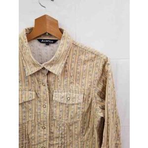 コーデュロイ 花柄 ベージュ シャツ ブラウス スナップボタン 古着 レディース Llサイズ 保障 トップス U 3