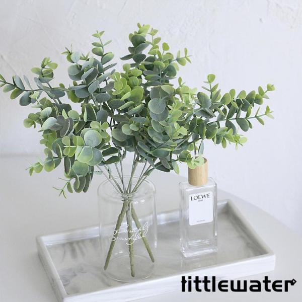 フェイク 造花 ユーカリリーフ 造花 葉っぱ 3本セット ブラック 飾り 贈り物 オーナメン もみの...