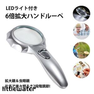 ハンドルーペ 6倍 LEDライト付き 拡大鏡 虫眼鏡 老眼鏡 くっきり ハッキリ 明るさ調整 緊急時 照明 老若男女 父の日 プレゼント
