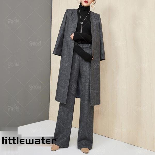 レディース セットアップ フォーマル パンツドレス 2点セット 長袖 上下セット チェック柄 パンツ...