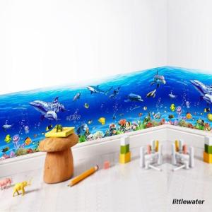 ウォールステッカー 壁紙シール 壁装飾 インテリア 防水 取り外し サメ イルカ 水中 浴室 バスルーム キッチン 台所 洗面所 寝室 居間 DIY