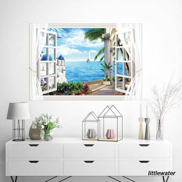 ウォールステッカー ウォールシール シール式 トリックアート フェイクアート 3Dデザイン 窓 空 ...