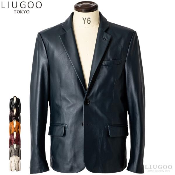 【20周年記念20%OFFクーポン】LIUGOO 本革 スリムフィットレザーテーラードジャケット メ...