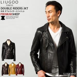 LIUGOO 本革 ダブルライダースジャケット メンズ リューグー DRY05A  軽くて柔かい！ シングルライダース ライダースジャケット 革ジャン 黒 AP