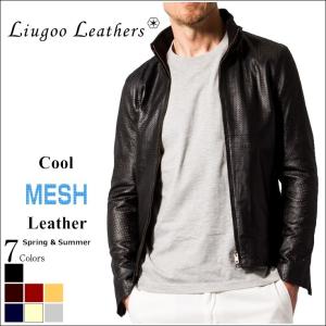 Liugoo Leathers 本革 メッシュハイネックシングルジャケット メンズ リューグーレザーズ WNG05B  軽くて柔かい！ レザージャケット 革ジャン 皮ジャン 春夏秋冬