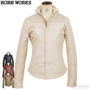 Horn Works 本革 ハイネックシングルライダースジャケット レディース ホーンワークス 42...