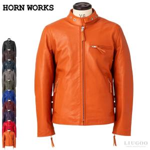 レザージャケット HORN WORKS シングル　LL バッファロー革 Horn Works 本革 USタイプ シングルライダースジャケット メンズ