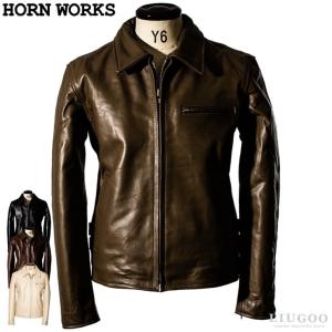 Horn Works 本革 襟付きシングルライダースジャケット メンズ ホーンワークス 4766｜liugoo