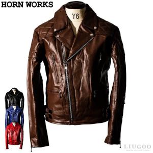 Horn Works 本革 UKパッドダブルライダースジャケット メンズ ホーンワークス 3548  レザージャケット バイカージャケット