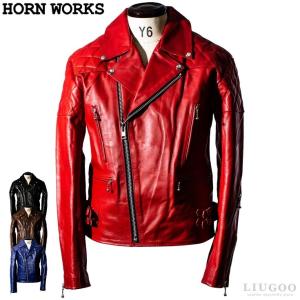 Horn Works 本革 UKパッドダブルライダースジャケット メンズ ホーンワークス 3548  レザージャケット バイカージャケット｜liugoo