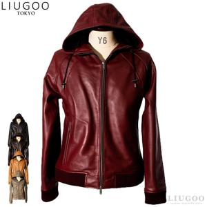Liugoo Leathers LIUGOO 本革 レザーハイネックパーカー メンズ