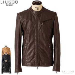 LIUGOO 本革 プレミアムラム シングルライダースジャケット メンズ リューグー SRS05A  レザージャケット ブルゾン アウター