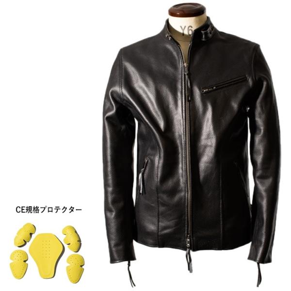 Liugoo Leathers 本革 メッシュレザー シングルライダースジャケット メンズ リューグ...