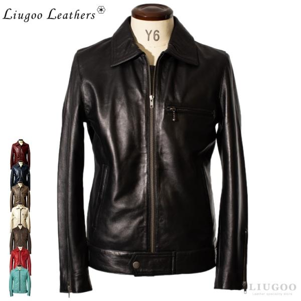 【20周年記念20%OFFクーポン】本革 UK襟付きシングルライダースジャケット メンズ SRY06...