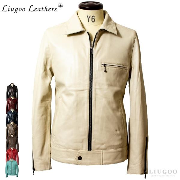 【20周年記念20%OFFクーポン】本革 UK襟付きシングルライダースジャケット メンズ SRY06...