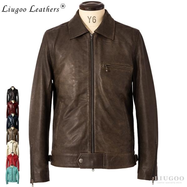 【20周年記念10%OFFクーポン】Liugoo Leathers 本革 UK襟付きシングルライダー...