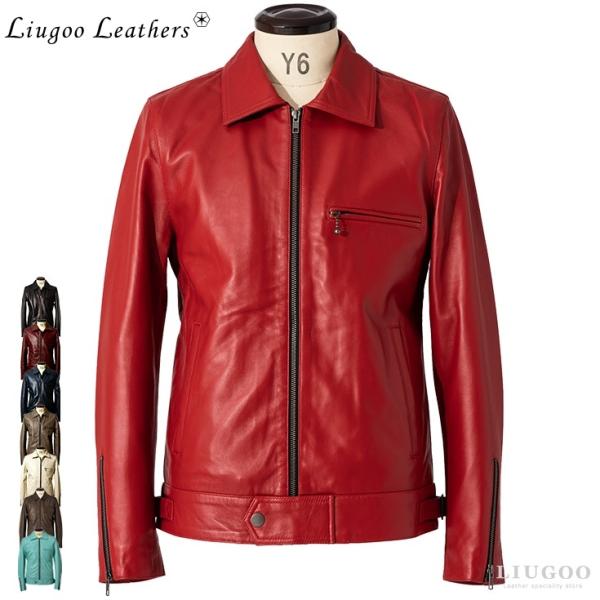 【20周年記念10%OFFクーポン】Liugoo Leathers 本革 UK襟付きシングルライダー...