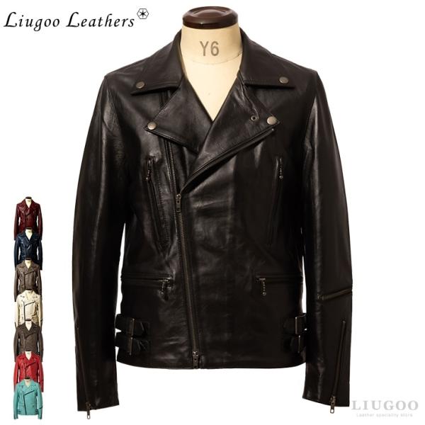 【20周年記念10%OFFクーポン】Liugoo Leathers 本革 UKダブルライダースジャケ...